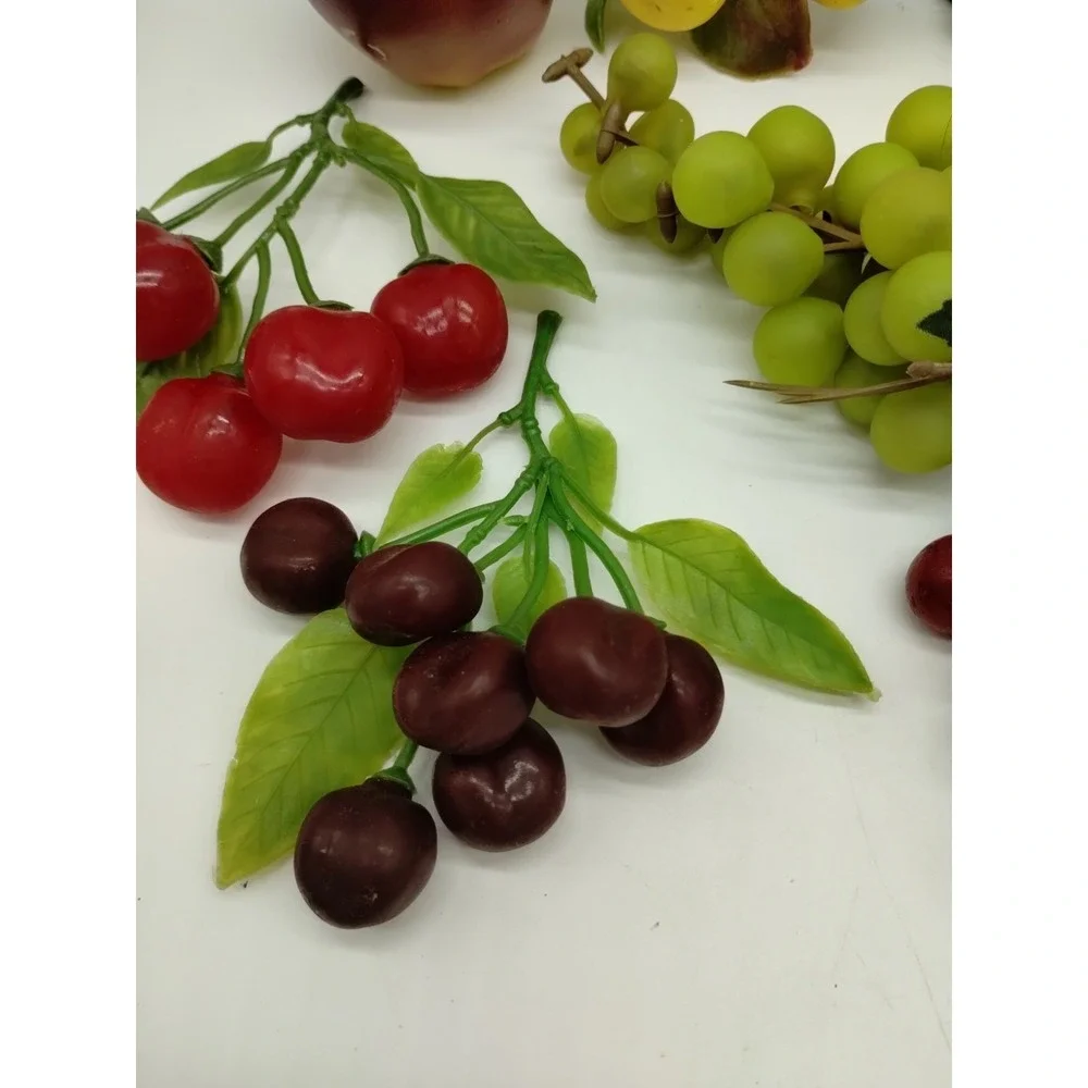 Vintage MCM Faux Fruit Realistic Plastic Rubber Artificial Lot of 13 Cherries